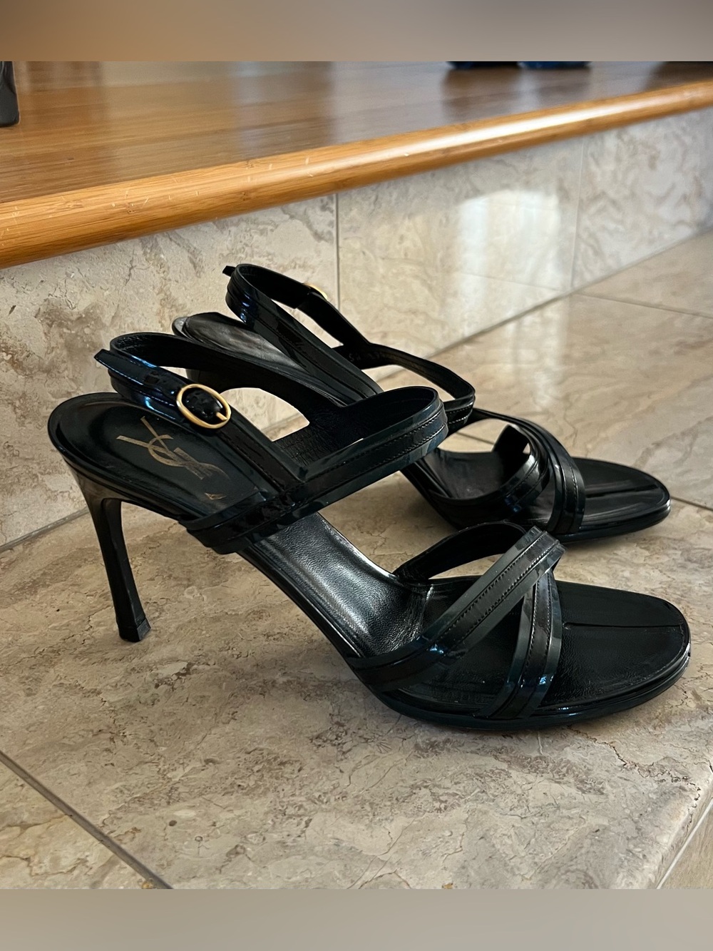 YSL Strappy Leather Sandal Heels
